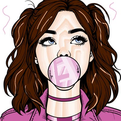 realististic girl blowing bubble -gum