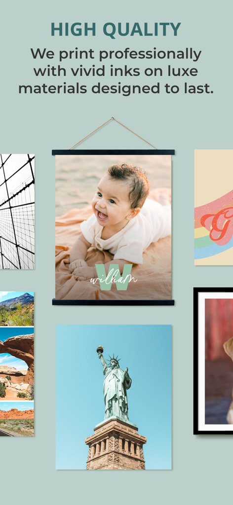 Examples of high quality professional wall art including personalized baby photos and travel photography