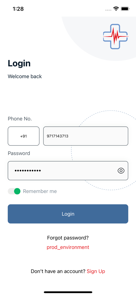 Talamus - Talamus health app login interface with phone number and password entry fields