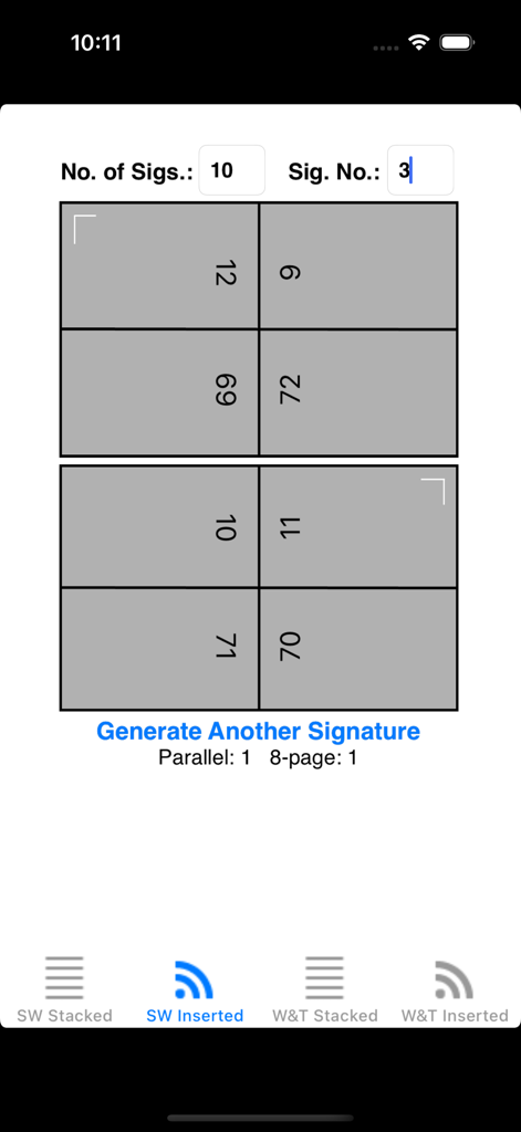 Technical diagram of a 4-up page imposition layout for sheetwise inserted printing signatures.