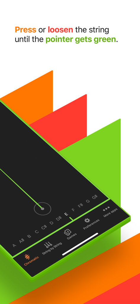 Chromatic tuner screen of Cifra Club Tuner app with visual tuning guide