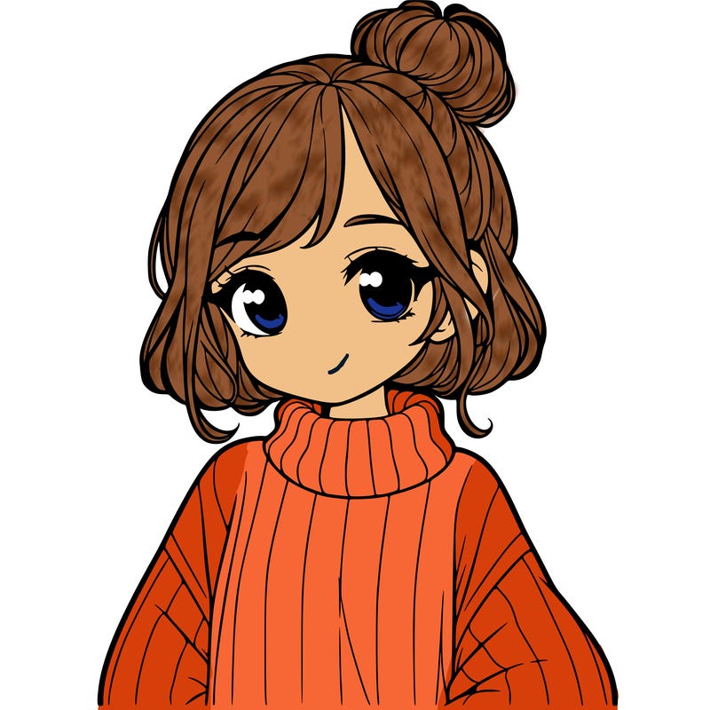 realistic girl with a oversize sweater and a bun