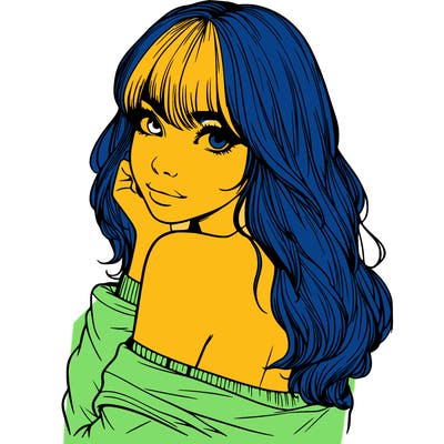 realistic girl with bangs looking over her shoulder