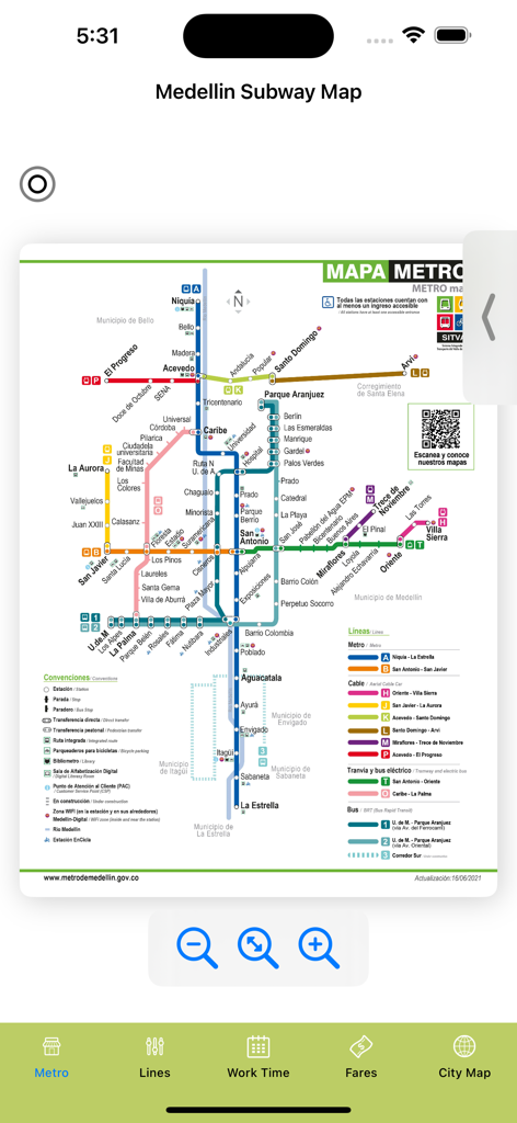 Medellin Subway Map - Interaktive Transitkarte des Medellín Metro-Systems innerhalb der mobilen App