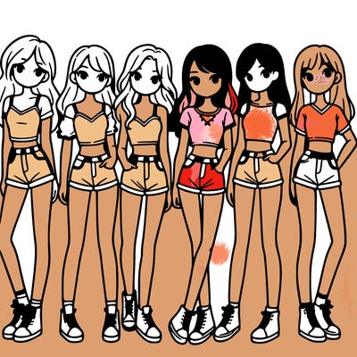 a group of girls wearing crop tops and shorts