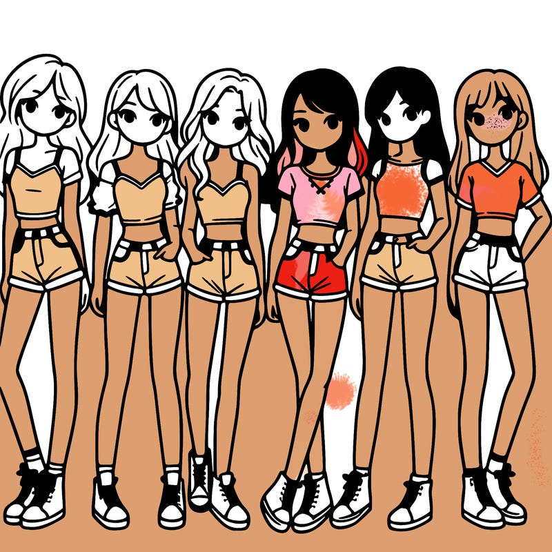 a group of girls wearing crop tops and shorts