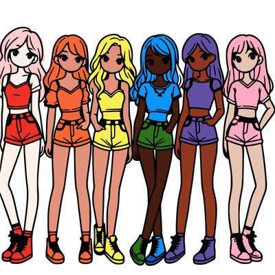 a group of girls wearing crop tops and shorts