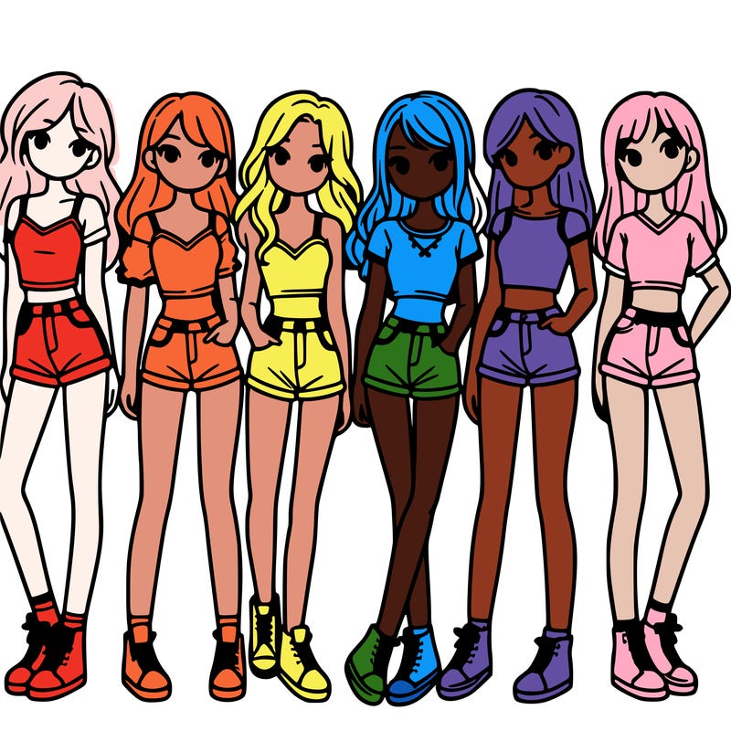a group of girls wearing crop tops and shorts