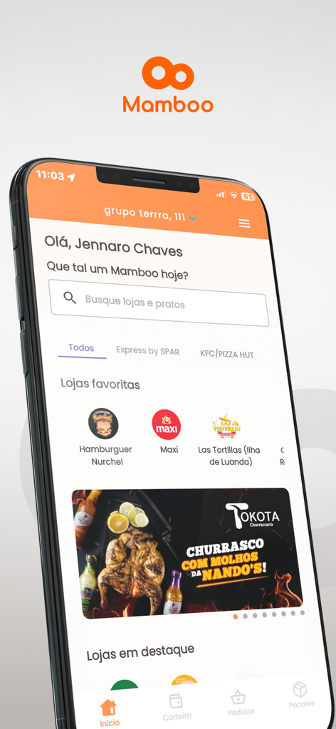Mamboo - Mamboo super app interface with food delivery and grocery shopping options