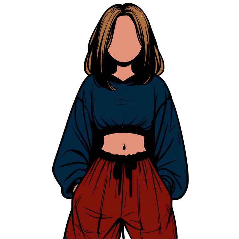 realistic girl faceless with baggy pants and a crop top