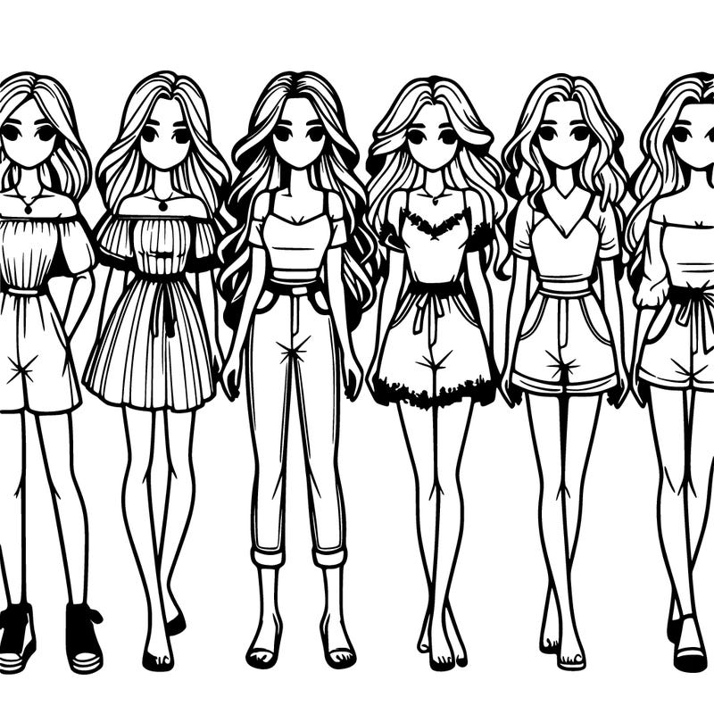 7 realistic girls standing by each other