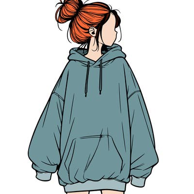realistic girl with a oversized sweatshirt on and a bun