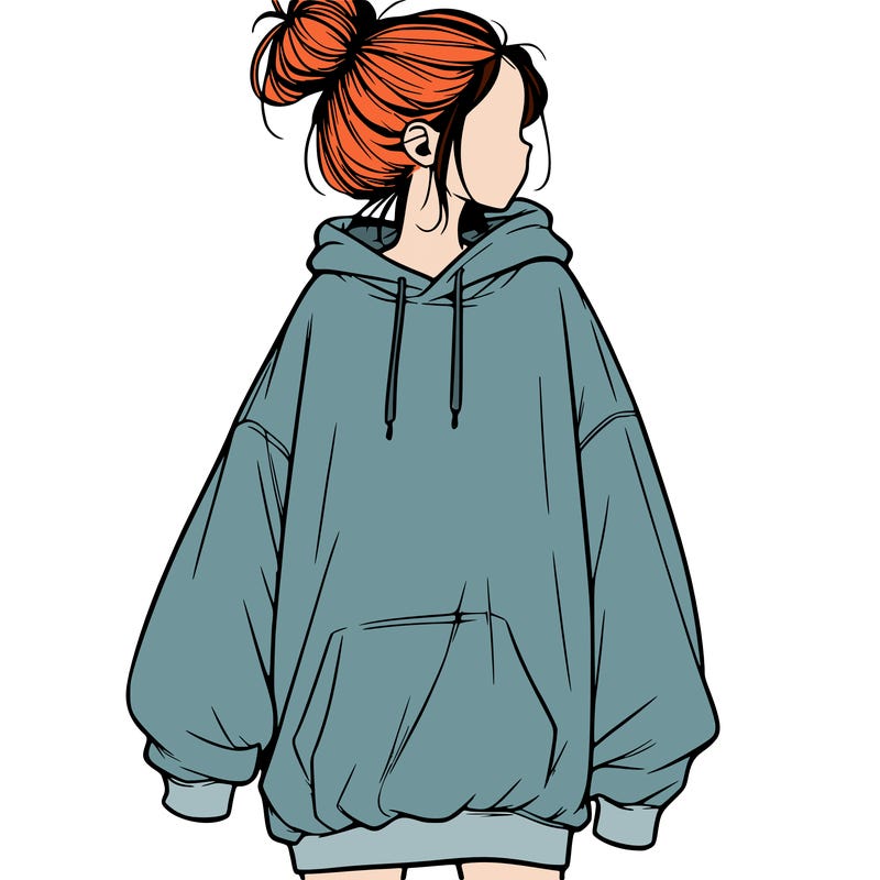 realistic girl with a oversized sweatshirt on and a bun