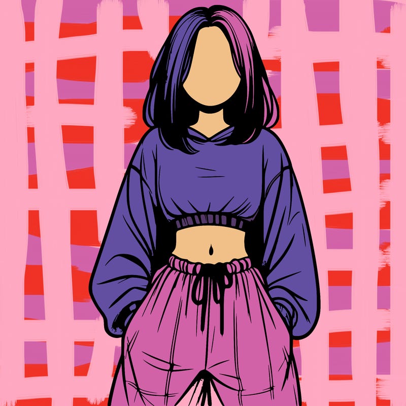 realistic girl faceless with baggy pants and a crop top