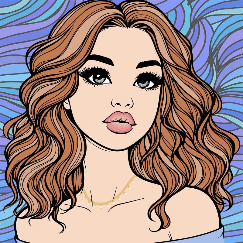 realistic girl with wavy hair and lips