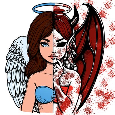realistic angel half demon