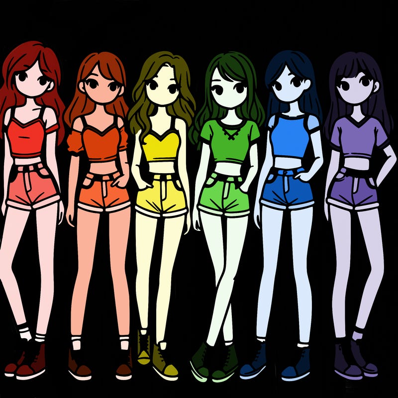 a group of girls wearing crop tops and shorts