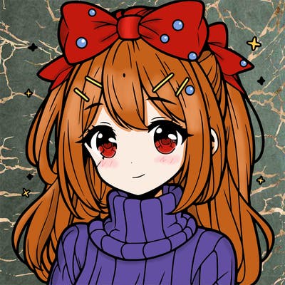 anime girl with hairbow wearing a turtleneck