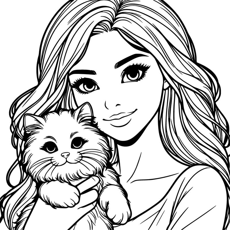 realistic woman holding a cat