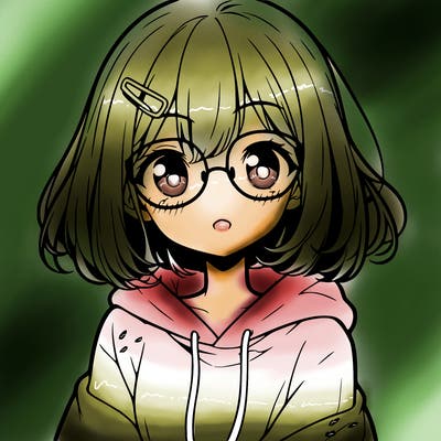cute anime girl with shoulder length hair and glasses wearing a hoodie