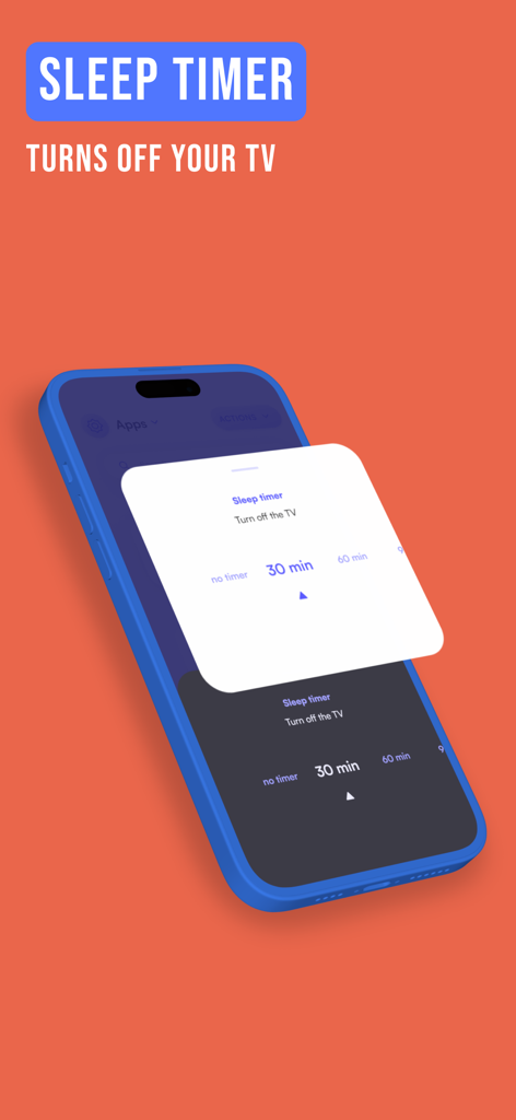 Viz Smart TV remote app interface showing the sleep timer feature to turn off the TV automatically.