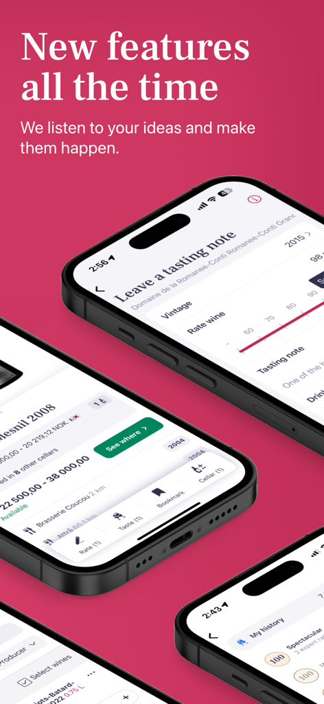 Vinify: Wine cellar & reviews - Vinify app interface for wine tasting notes and cellar management