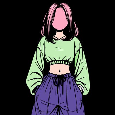 realistic girl faceless with baggy pants and a crop top