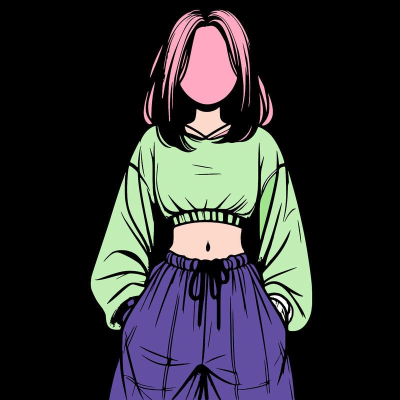 realistic girl faceless with baggy pants and a crop top
