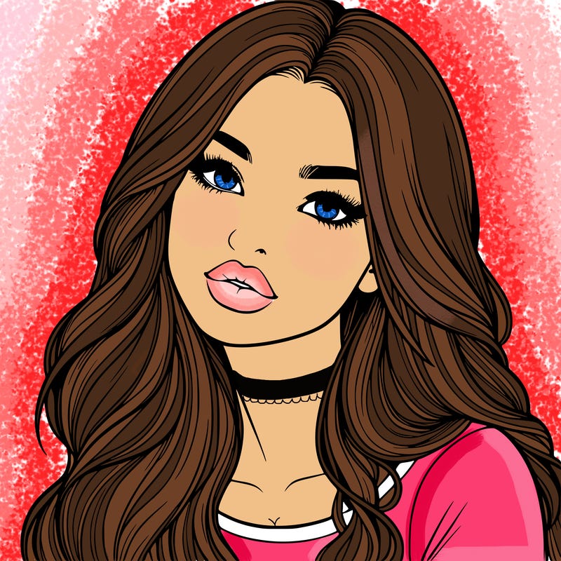 realistic girl with hair on her hair and lips