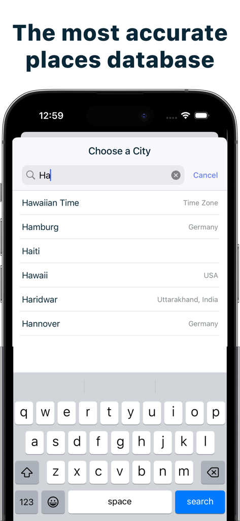 Global city search interface for time zone conversion