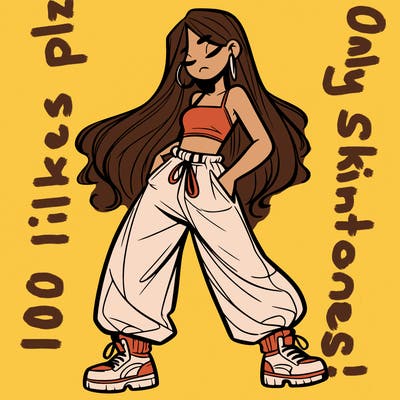 girl in baggy pants crop top and long hair