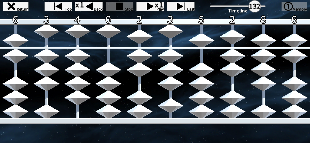 Abacus 2.0 - Digital abacus interface with playback controls and numeric display