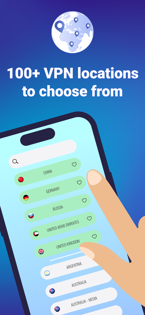 Le VPN: Fast & Secure - Le VPN app showing a list of over 100 global server locations for virtual geolocation