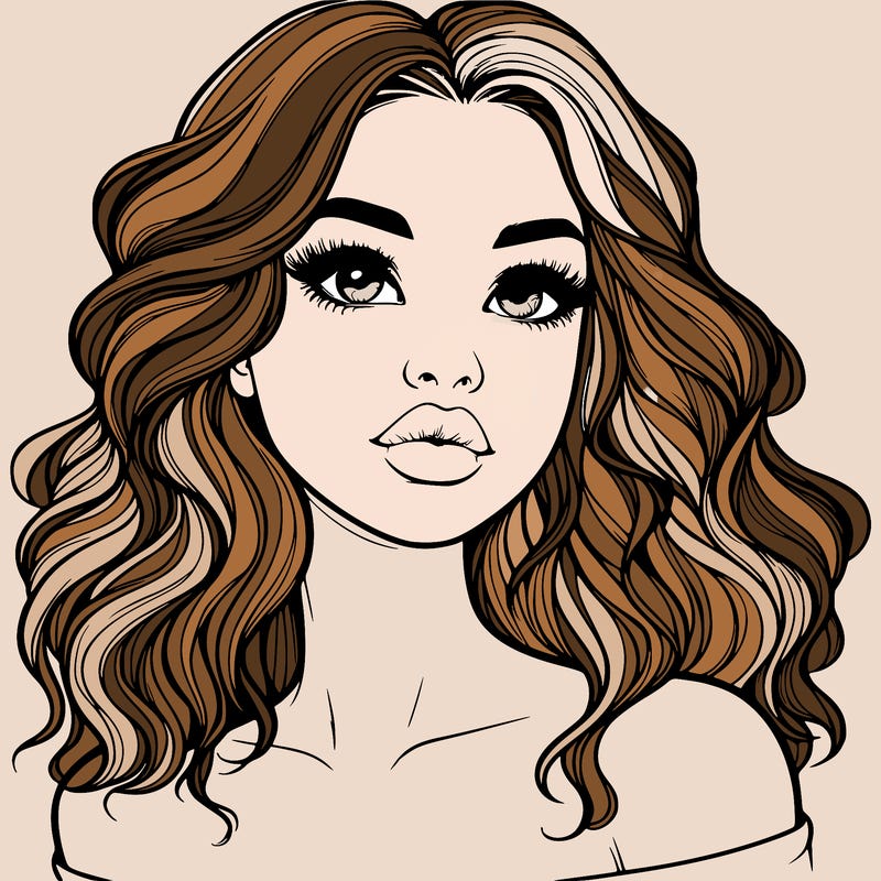 realistic girl with wavy hair and lips