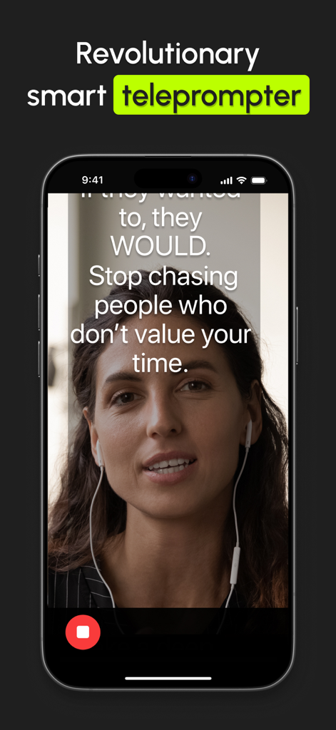 AutoCap: Auto Video Captions - A creator recording a video using the AutoCap smart teleprompter feature on a smartphone