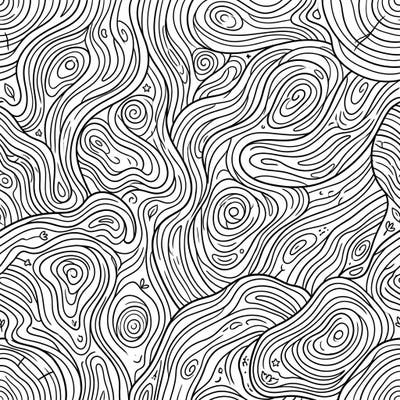 Discover the therapeutic joy of coloring with this mesmerizing wood grain pattern. Its flowing lines and organic shapes offer a unique canvas for your creativity, perfect for all ages.