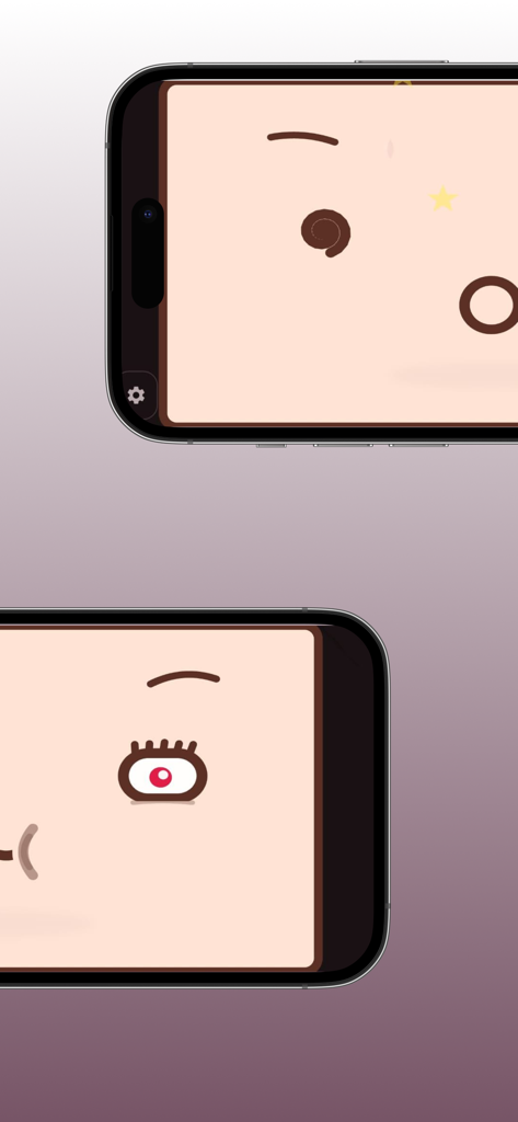 Close up of minimalist cute pet face expressions on two smartphone screens