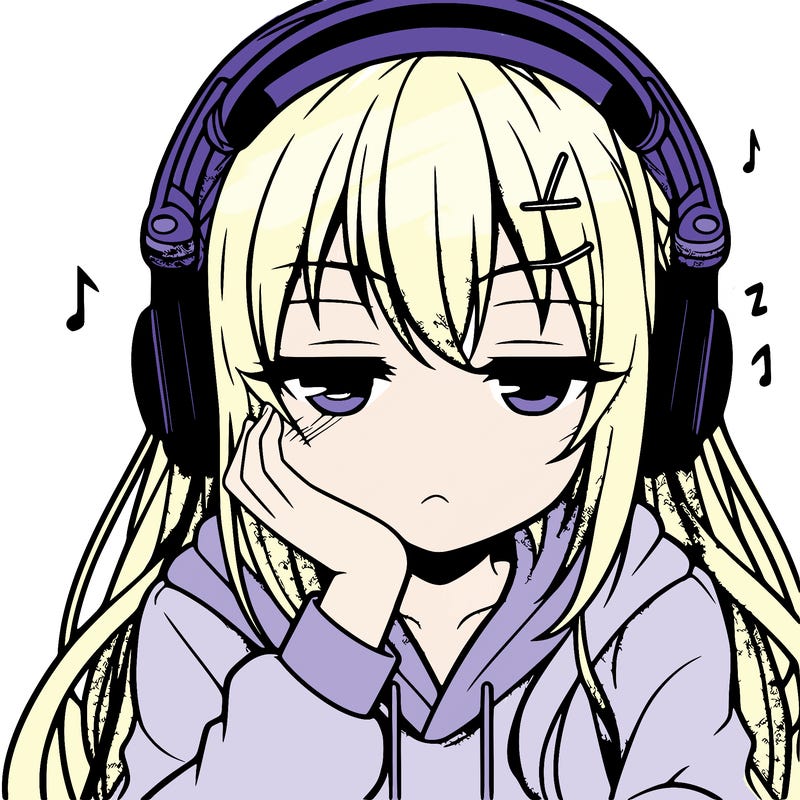 tired anime girl with head phones