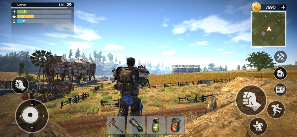 Jugabilidad de Tomorrow MMO Nuclear Quest mostrando un personaje en un yermo post-apocalíptico