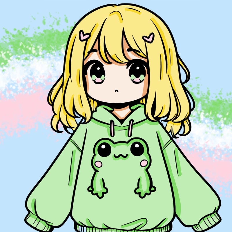 girl wearing frogging sweatshirt