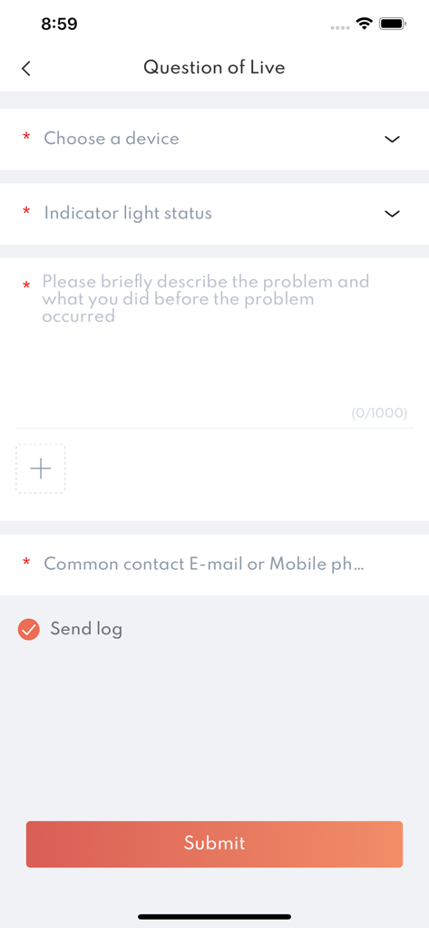 ATOM - スマートライフ - ATOM Smart Lifeアプリのサポートリクエストフォーム。デバイスの問題を報告するために使用します。