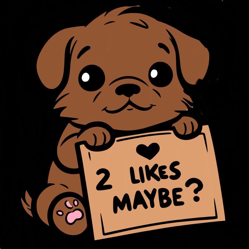 a puppy holding a sign that says 2 likes maybe?
