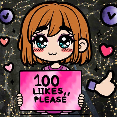 a girl with a sign saying 100 likes, please