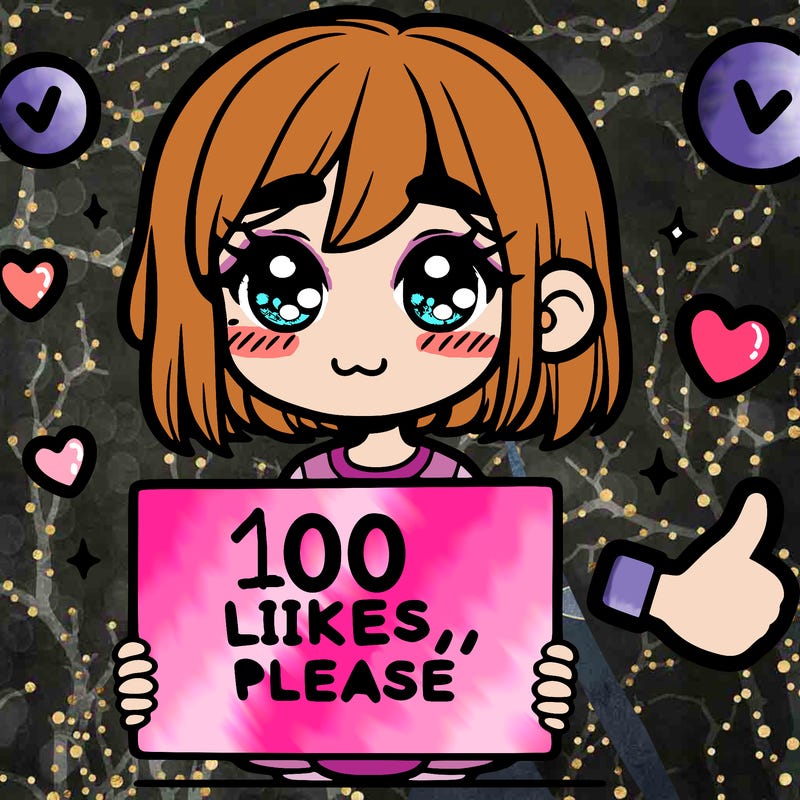 a girl with a sign saying 100 likes, please