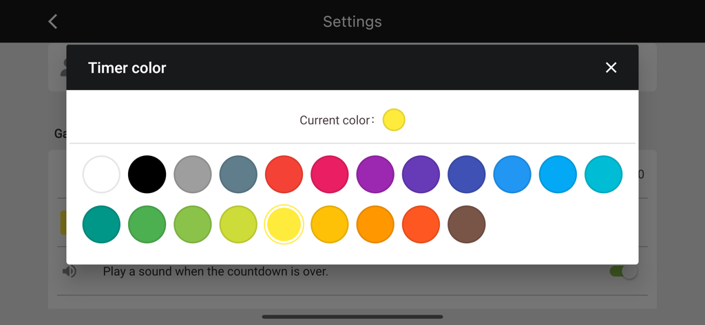 Simple 3x3 Scoreboard - Timer color selection pop up in Simple 3x3 Scoreboard settings menu