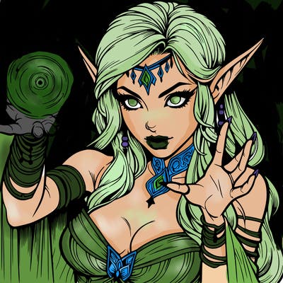 realistic scary beautiful elf sorceress casting spell
