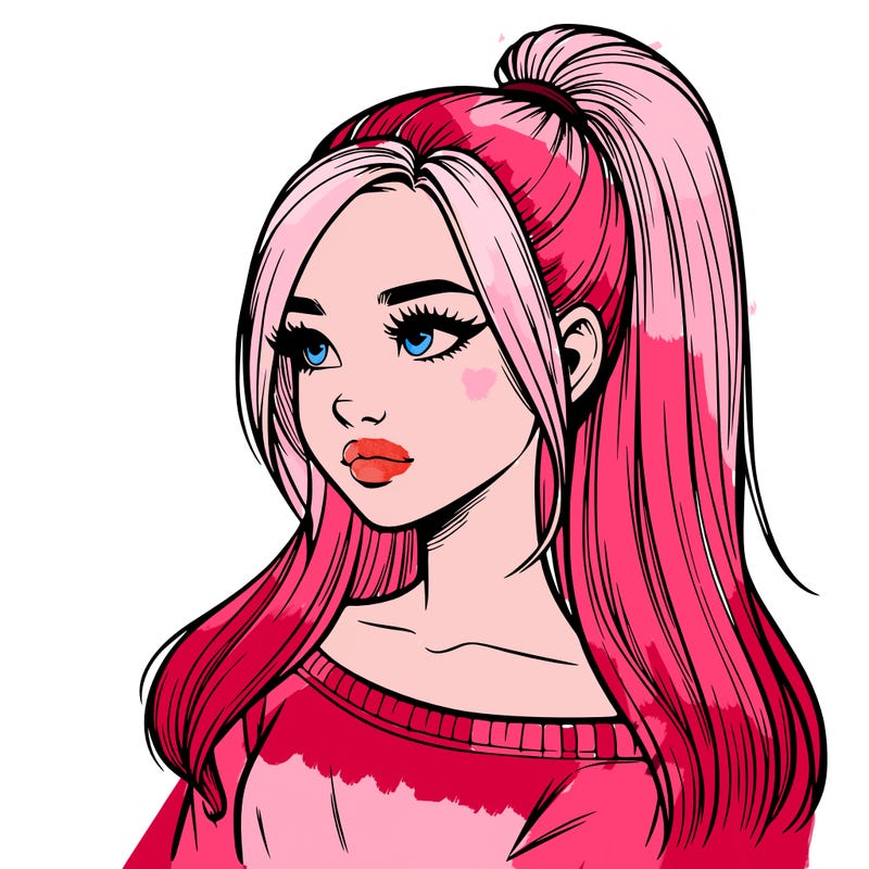 realistic girl with a high ponytail