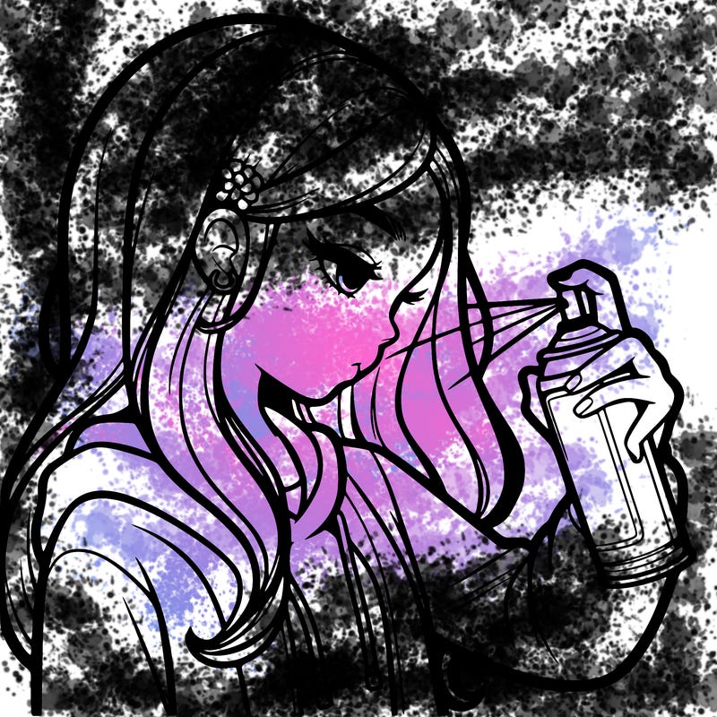 a realistic girl spray painting