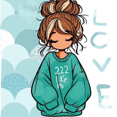 girl with baggy sweatshirt and messy bun