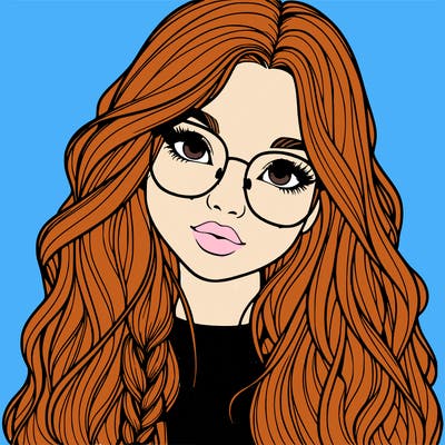 girl with long hair and freckles and glasses realistic